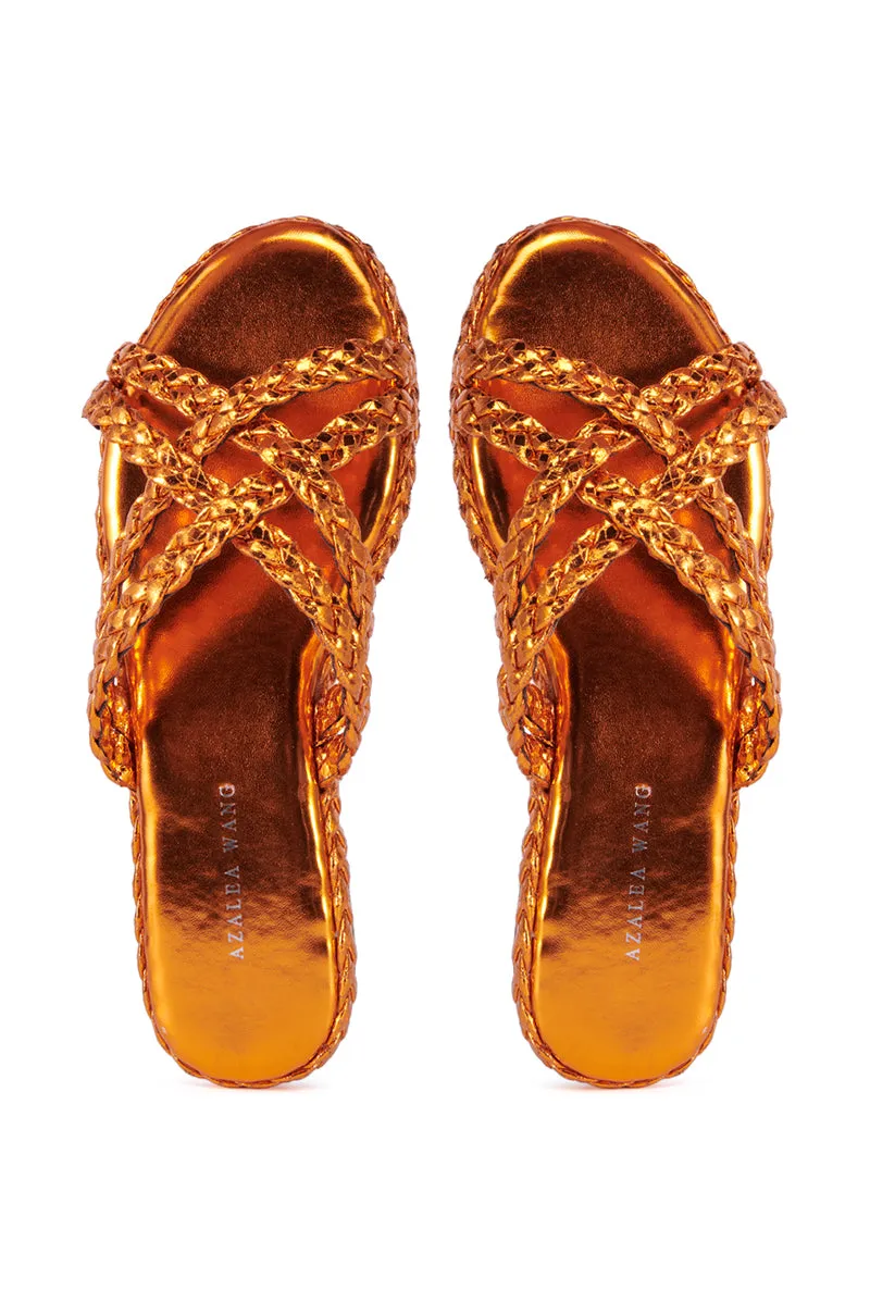 AZALEA WANG AMMON ORANGE METALLIC BRAIDED SANDAL sold by AKIRA product image thumbnail 2