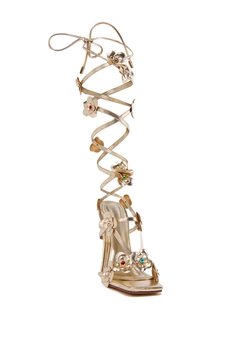 AZALEA WANG ARICHESS GOLD TIE UP FLOWER SANDAL sold by AKIRA product image thumbnail 3