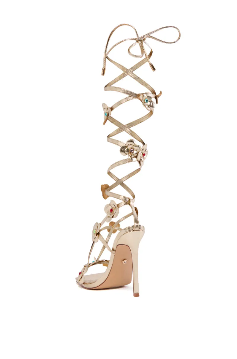 AZALEA WANG ARICHESS GOLD TIE UP FLOWER SANDAL sold by AKIRA product image thumbnail 4