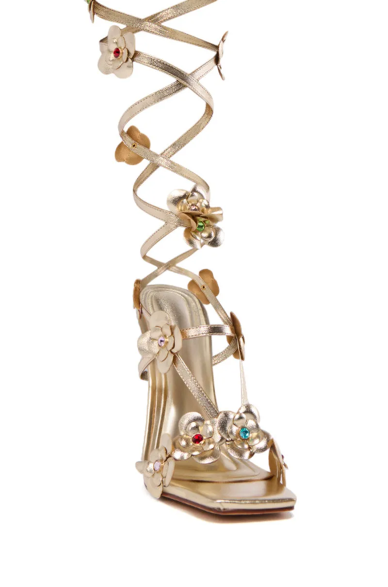AZALEA WANG ARICHESS GOLD TIE UP FLOWER SANDAL sold by AKIRA product image thumbnail 5