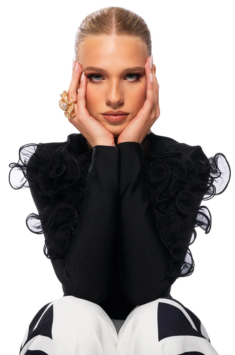 HARLOW RUFFLED SLEEVE BANDAGE TOP sold by AKIRA