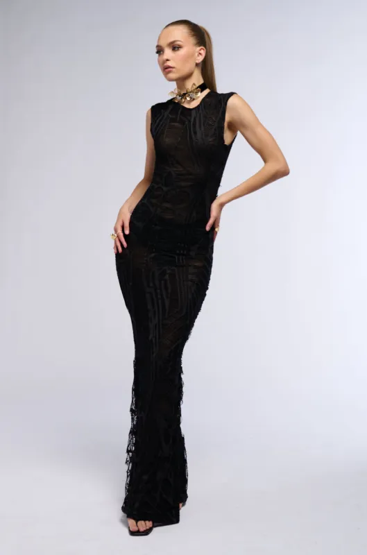 ALL FALLS DOWN MAXI DRESS IN BLACK sold by AKIRA
