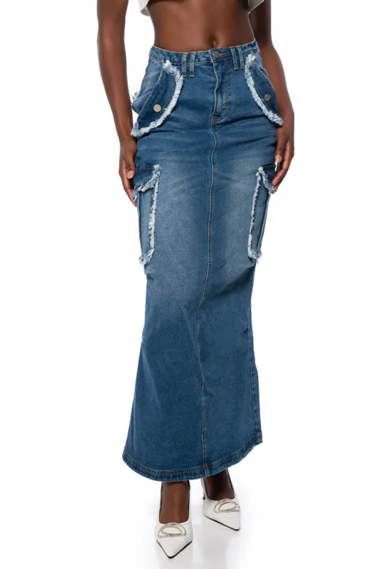 DATE DAYS FRAYED EDGE MAXI SKIRT sold by AKIRA