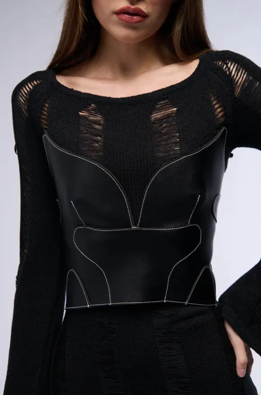 OH U WENT THERE FAUX LEATHER CORSET sold by AKIRA