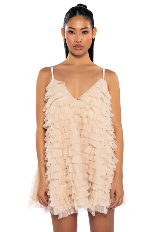 CRAZY FOR YOU BELTED TIERED TULLE MINI DRESS sold by AKIRA
