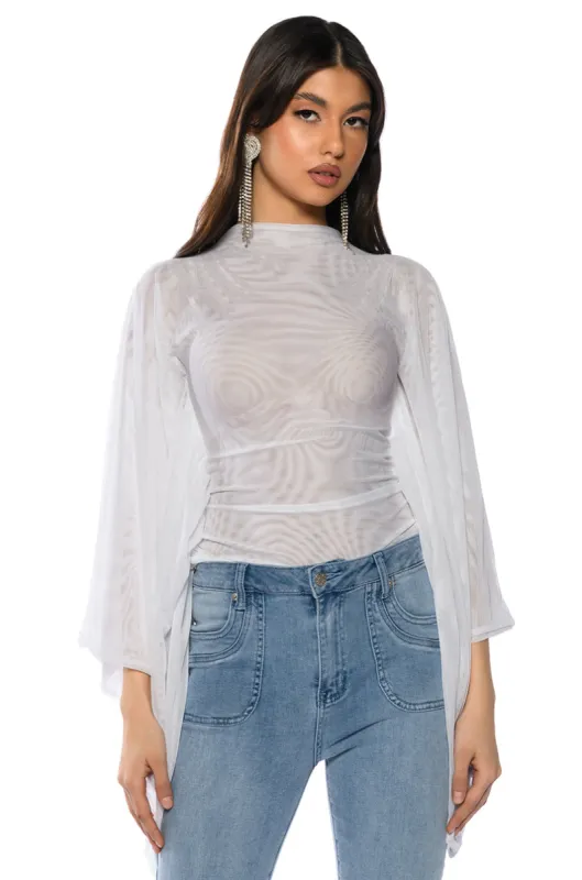 ADORE BELL SLEEVE MESH TOP sold by AKIRA