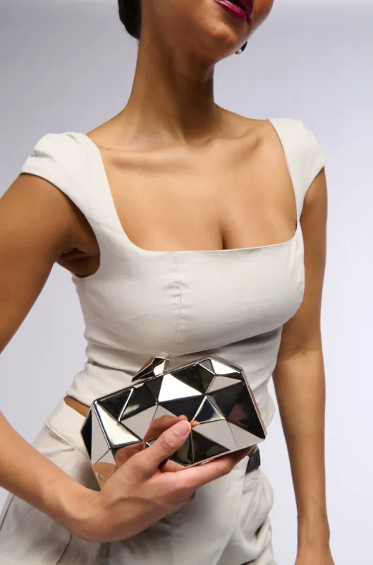 BENT OUTTA SHAPE METALLIC CLUTCH sold by AKIRA
