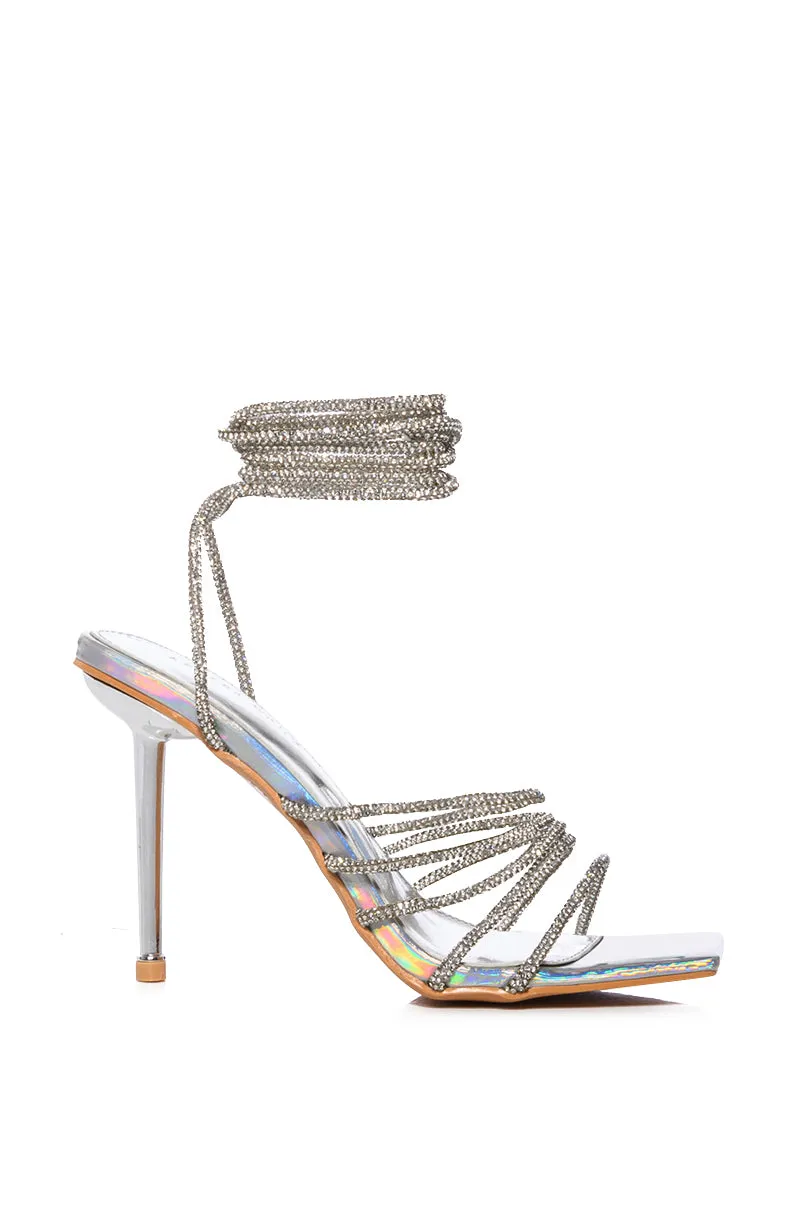 AZALEA WANG STATION SEXY TIE UP STILETTO SANDAL IN SILVER sold by AKIRA product image thumbnail 3