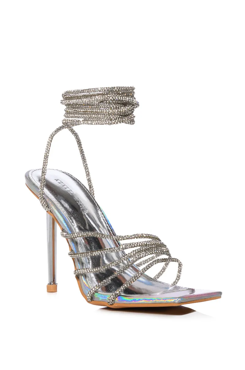 AZALEA WANG STATION SEXY TIE UP STILETTO SANDAL IN SILVER sold by AKIRA product image thumbnail 4