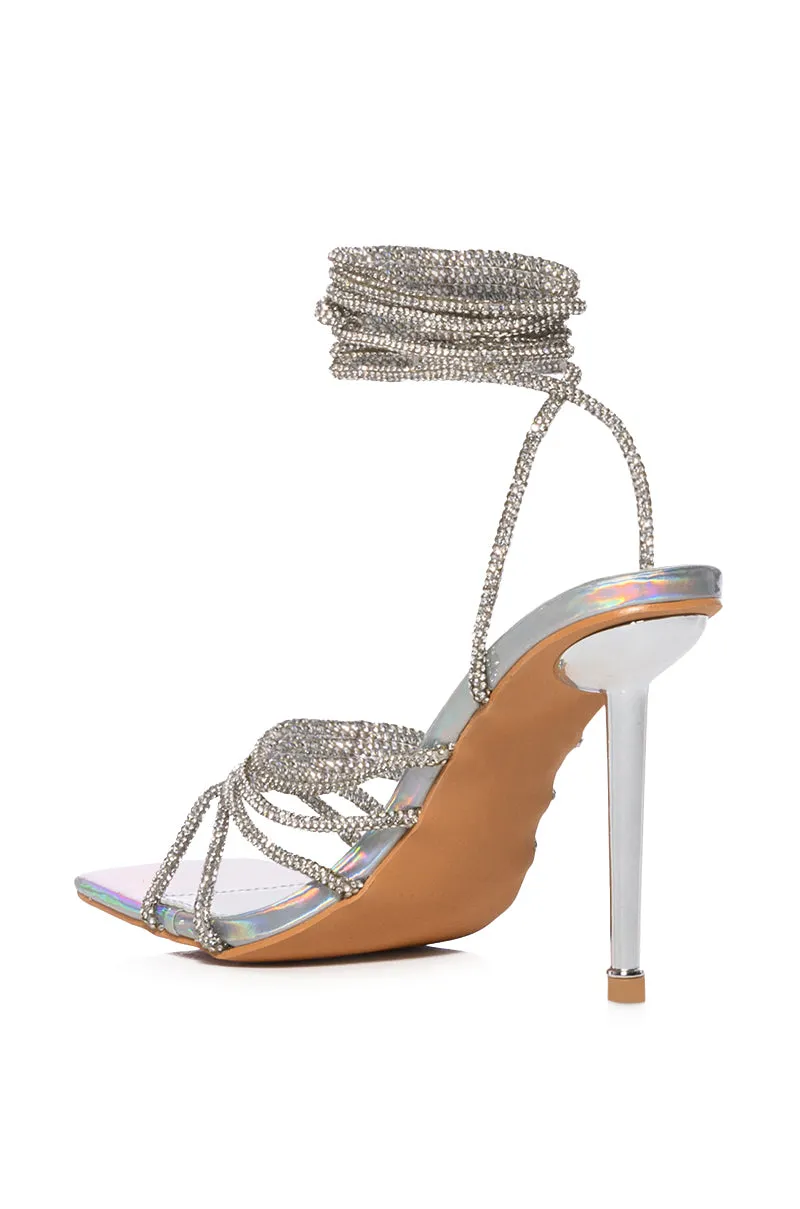 AZALEA WANG STATION SEXY TIE UP STILETTO SANDAL IN SILVER sold by AKIRA product image thumbnail 5