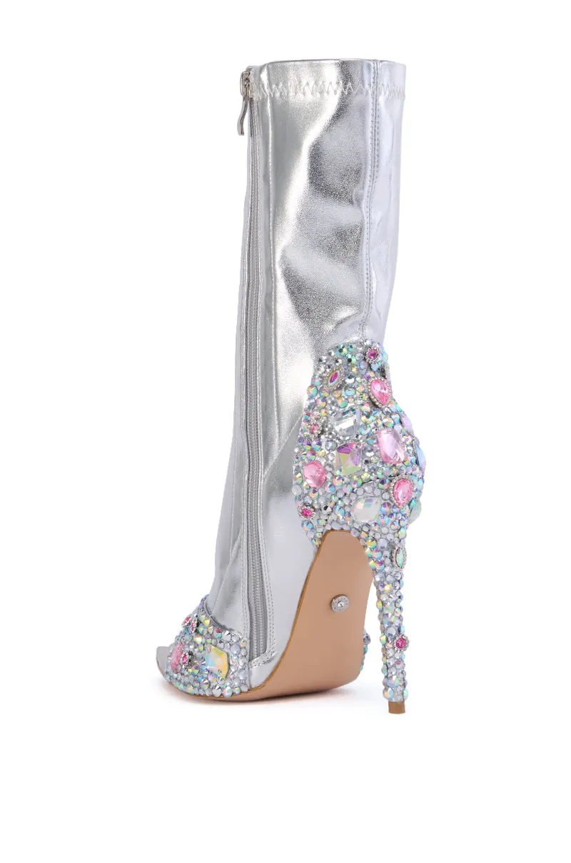 AZALEA WANG HOPETON SILVER EMBELLISHED BOOTIE WITH PEEP TOE sold by AKIRA product image thumbnail 4