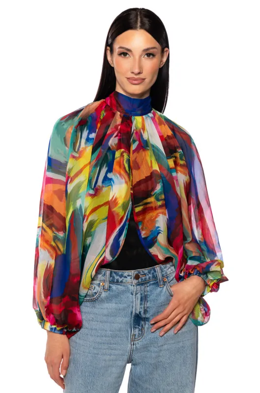 BREEZY NIGHTS PATTERNED BLOUSE sold by AKIRA
