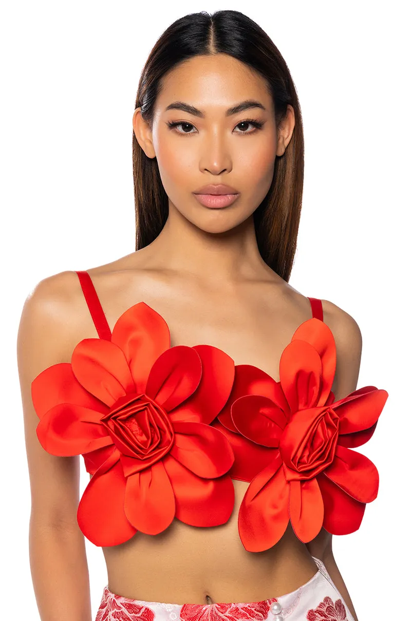 BLOSSOM FLORAL BRALETTE IN RED sold by AKIRA