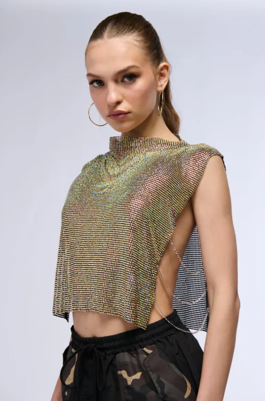 PARAGON RHINESTONE CHAIN MAIL TOP sold by AKIRA