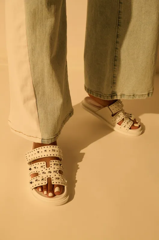 AZALEA WANG KEPLER WHITE EMBELLISHED SLIP ON SANDAL sold by AKIRA