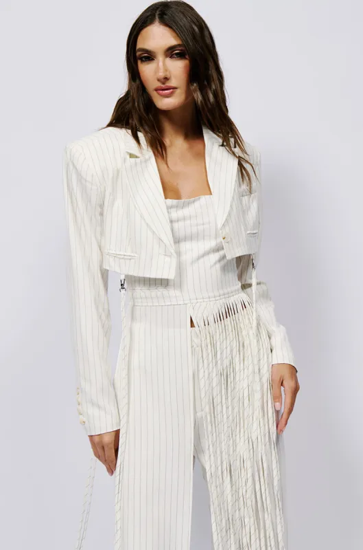 OVER THE TOP CROPPED BLAZER IN WHITE sold by AKIRA