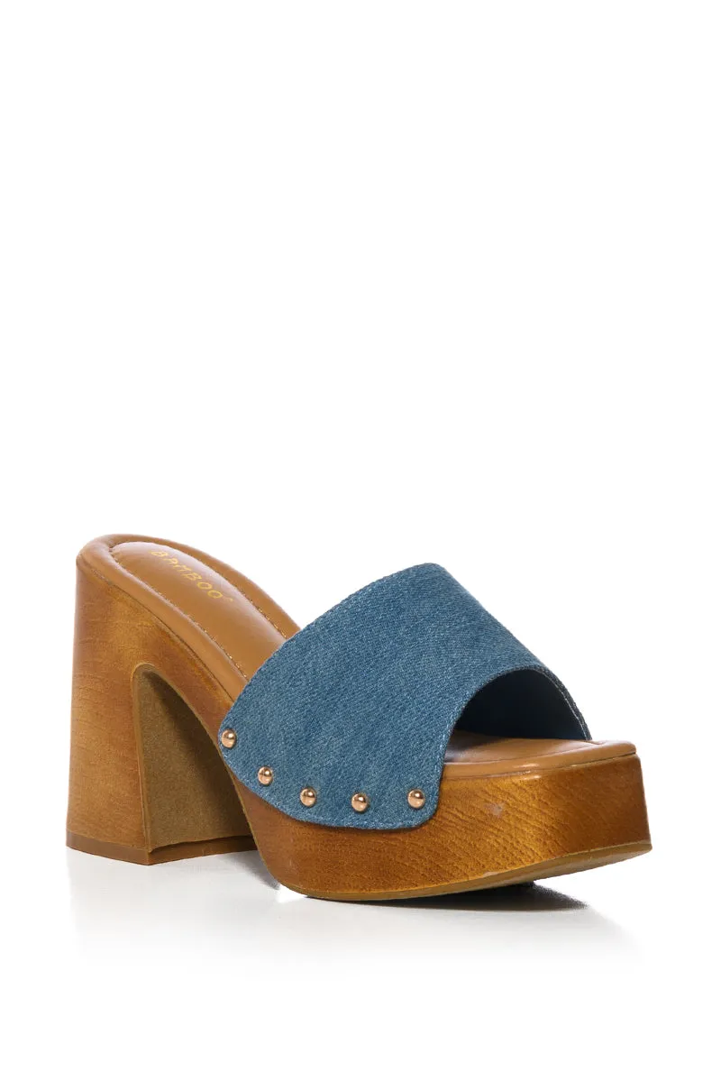 GROOVY CHUNKY PLATFORM SANDAL IN DENIM sold by AKIRA product image thumbnail 3