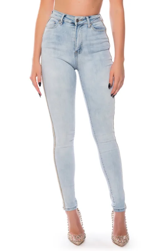 EXTREME STRETCH HIGH WAIST PEARL SKINNY JEANS sold by AKIRA