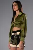 THINKING ABOUT FOREVER CROPPED SATIN BUTTON DOWN sold by AKIRA