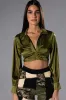 THINKING ABOUT FOREVER CROPPED SATIN BUTTON DOWN sold by AKIRA