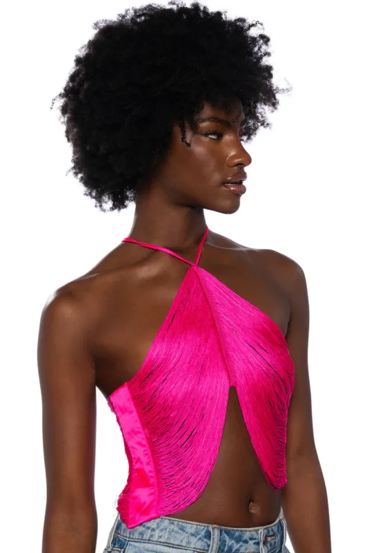 VIVIANNE FRINGE DETAIL CROP TOP sold by AKIRA