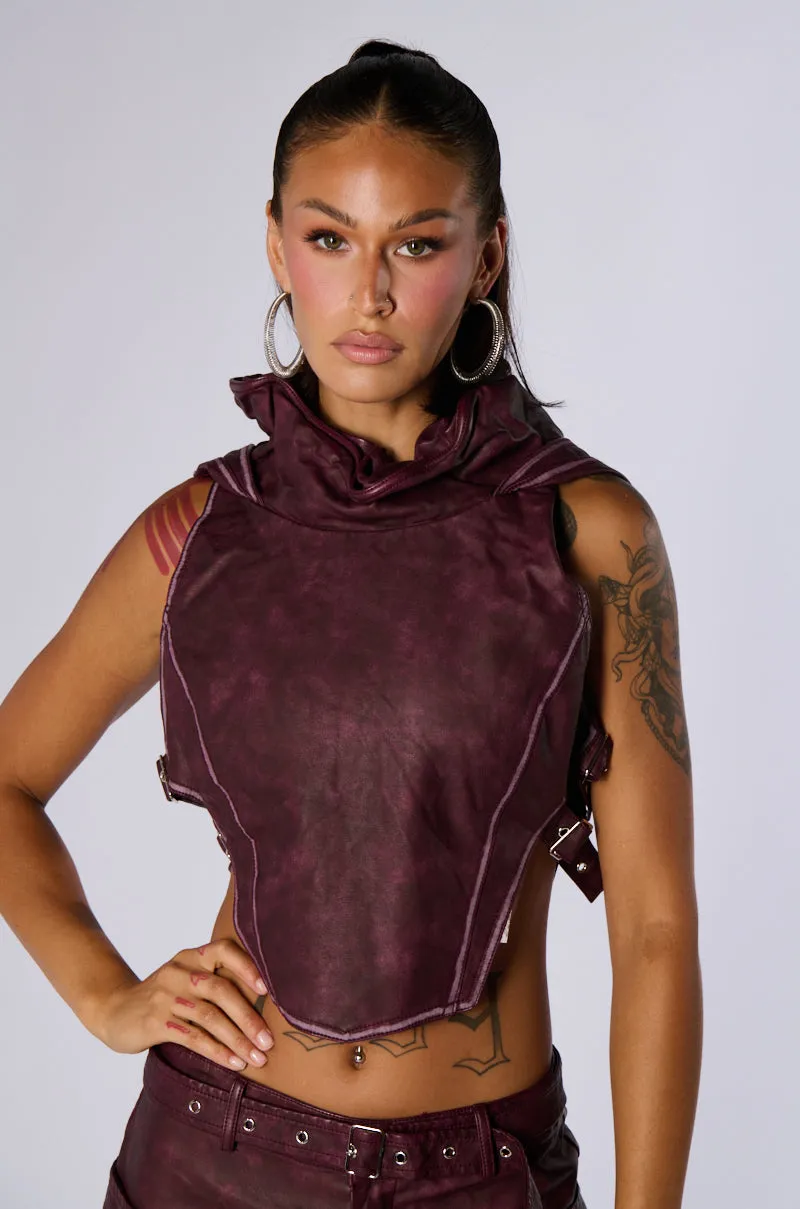 DESERT VIBE SLEEVELESS PU TOP IN BURGUNDY sold by AKIRA product image thumbnail 3