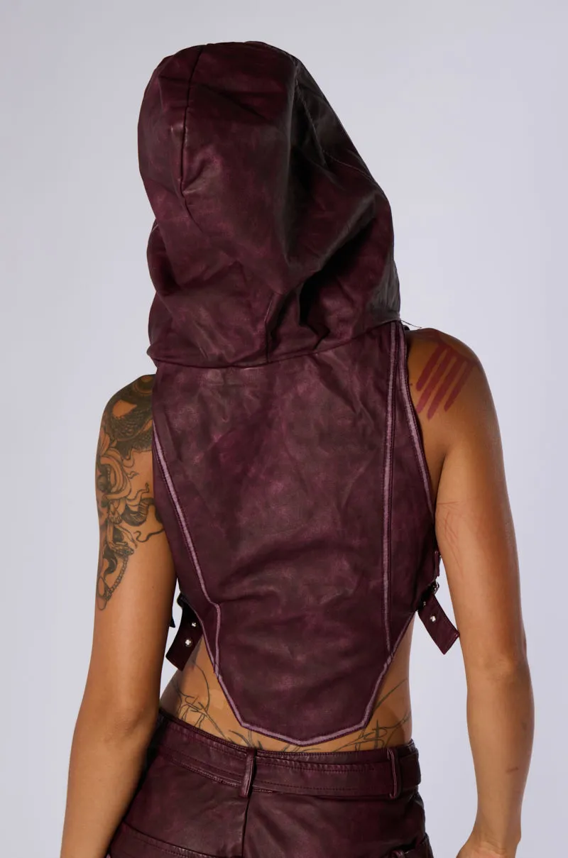 DESERT VIBE SLEEVELESS PU TOP IN BURGUNDY sold by AKIRA product image thumbnail 5