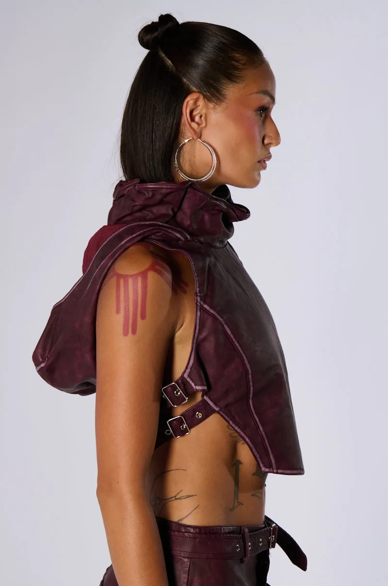 DESERT VIBE SLEEVELESS PU TOP IN BURGUNDY sold by AKIRA product image thumbnail 4