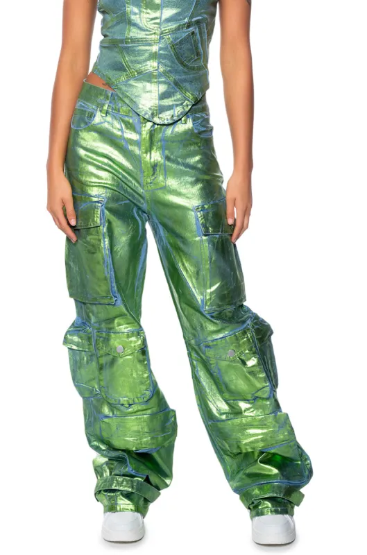 LA ISLA METALLIC CARGO JEANS sold by AKIRA