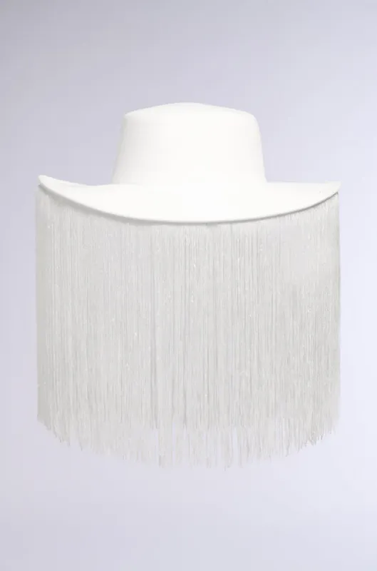 SUPERNOVA FRINGE BRIM HAT IN WHITE sold by AKIRA