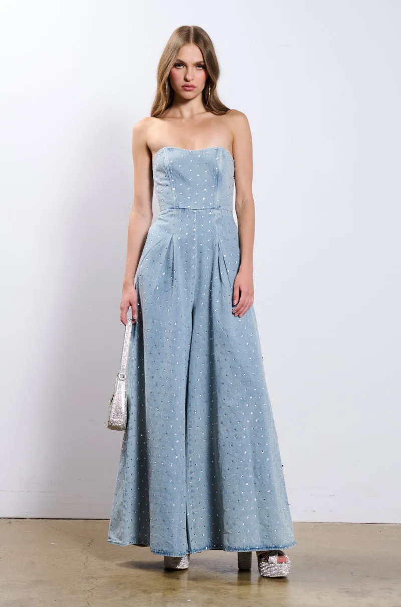 CAN'T OUTSHINE ME DENIM AND RHINESTONE JUMPSUIT sold by AKIRA product image thumbnail 4