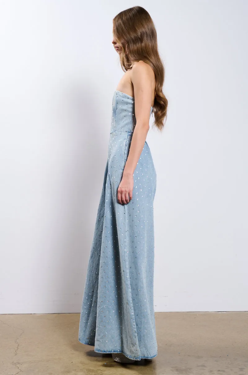 CAN'T OUTSHINE ME DENIM AND RHINESTONE JUMPSUIT sold by AKIRA product image thumbnail 5