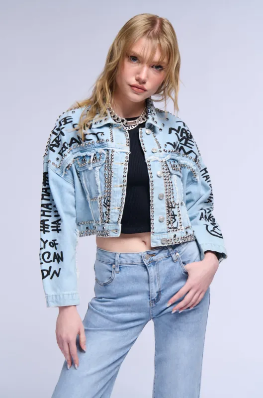 RHYTHM OF THE NIGHT DENIM JACKET sold by AKIRA