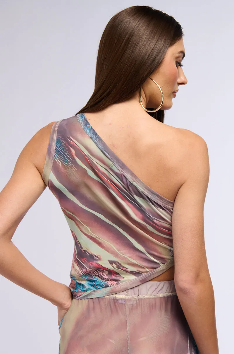 THEA PRINTED MESH ONE SHOULDER TOP sold by AKIRA product image thumbnail 5
