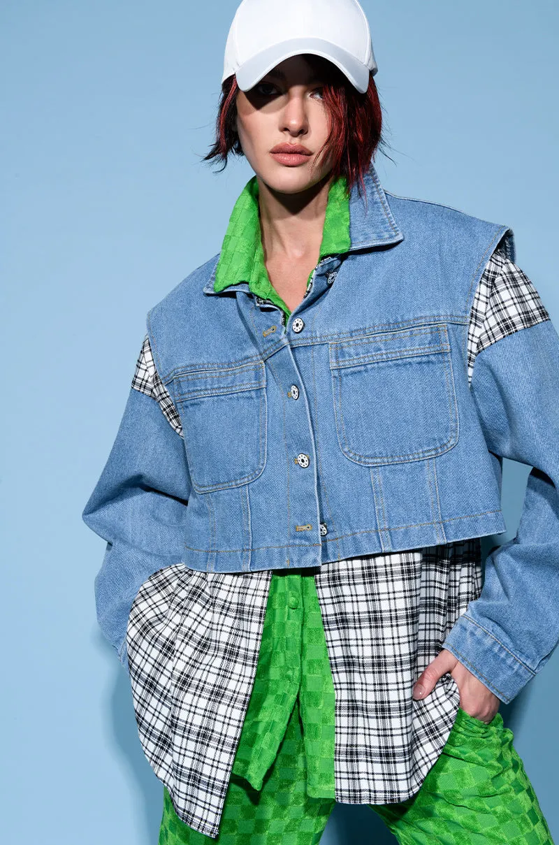 SPRING PLAIDS DENIM JACKET sold by AKIRA