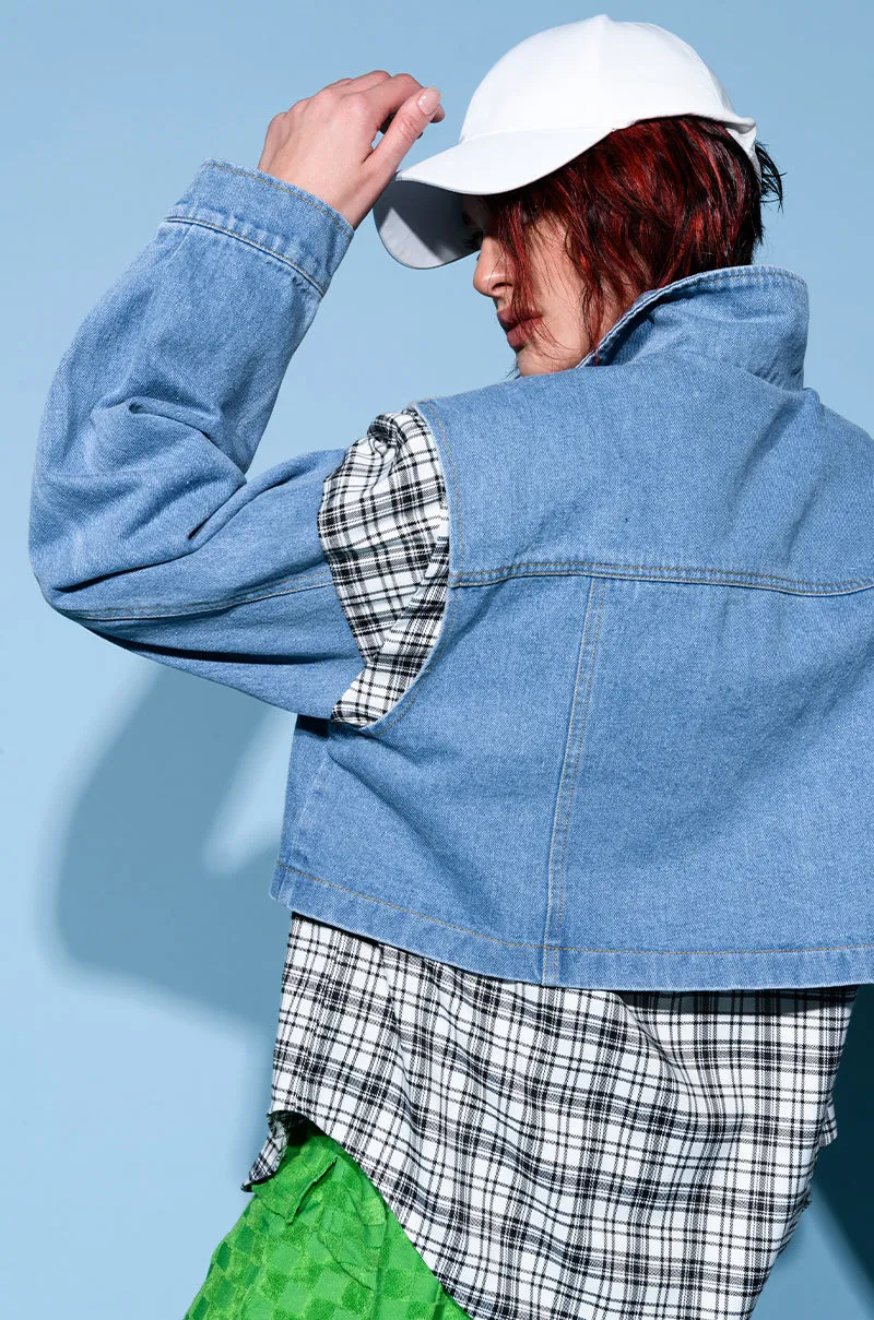 SPRING PLAIDS DENIM JACKET sold by AKIRA product image thumbnail 3