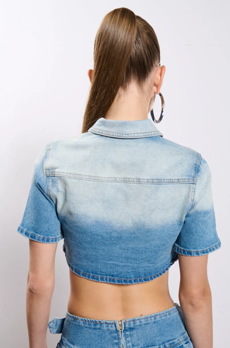WISH U THE BEST CROP DENIM BLOUSE sold by AKIRA product image thumbnail 4
