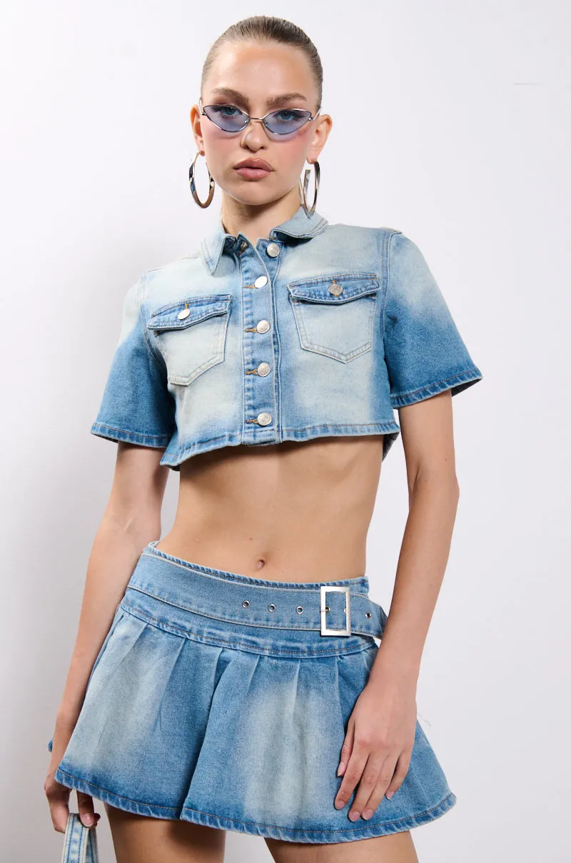 WISH U THE BEST CROP DENIM BLOUSE sold by AKIRA product image thumbnail 2
