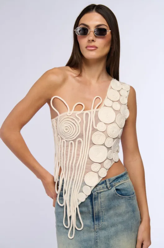 LOLA SWIRLED DETAIL ONE SHOULDER TOP sold by AKIRA