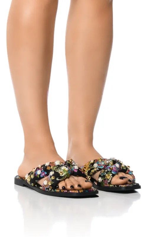 AZALEA WANG EMBELLISHED FLIP FLOP SANDAL IN BLACK sold by AKIRA