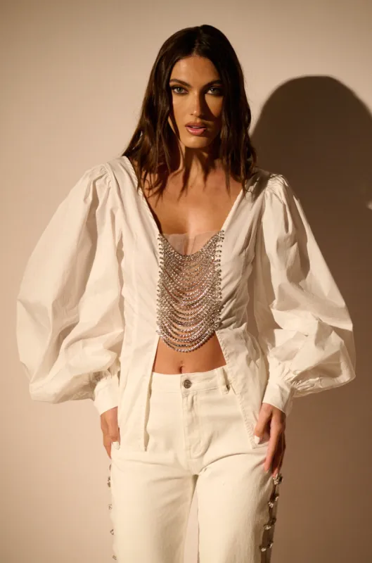 CARRY AWAY RHINESTONE LINK BLOUSE sold by AKIRA