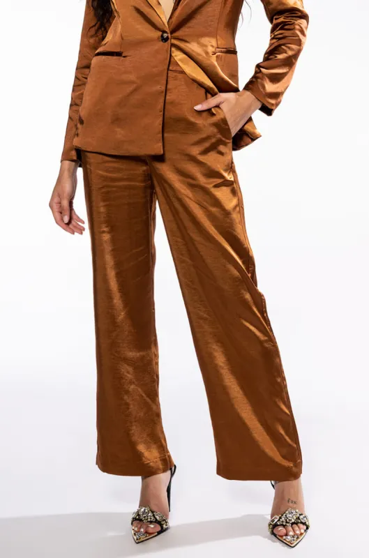 STAY RADIANT SATIN TROUSER sold by AKIRA