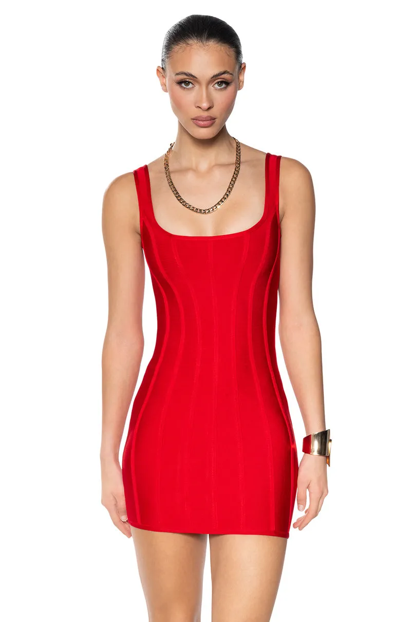 SNATCH ME UP BANDAGE MINI DRESS IN RED sold by AKIRA