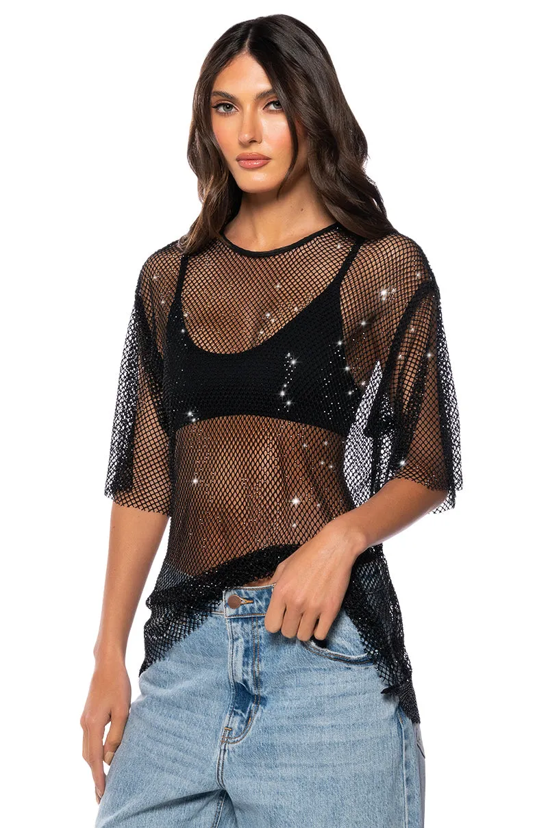 GOT PLANS TONIGHT RHINESTONE MESH T-SHIRT sold by AKIRA product image thumbnail 3