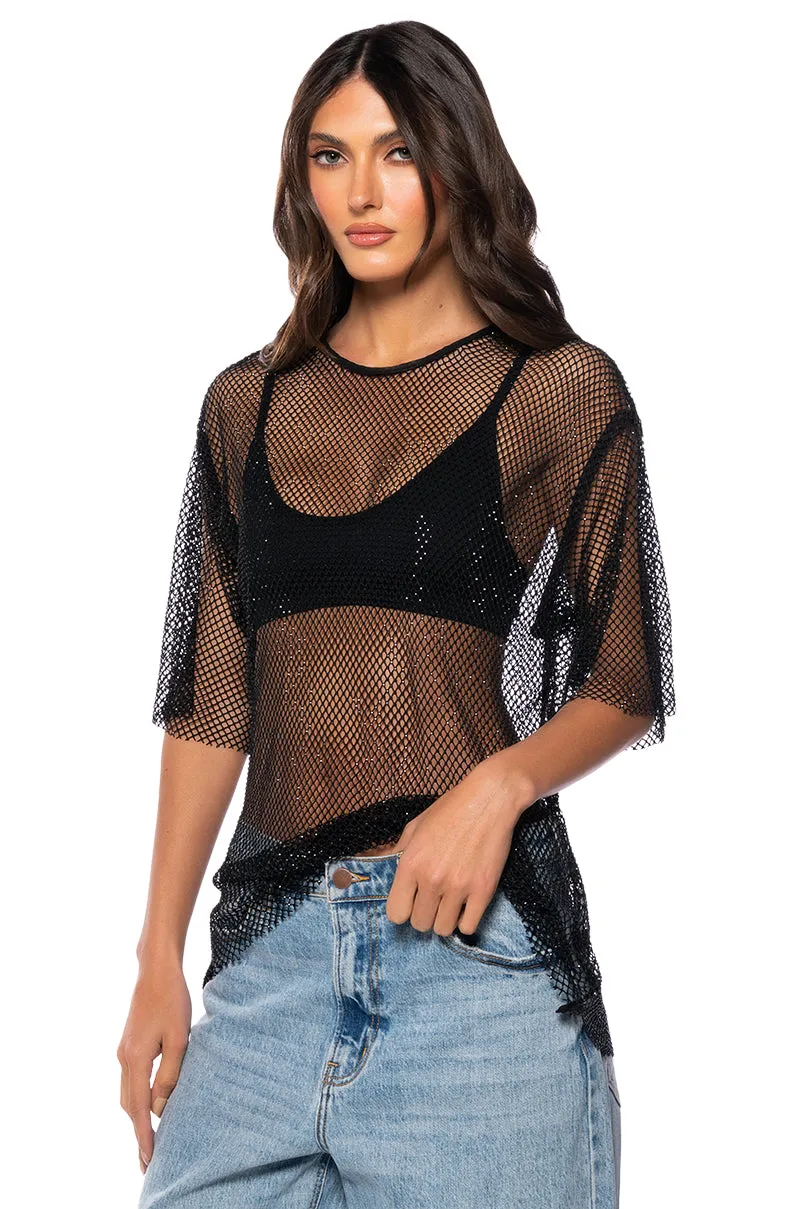 GOT PLANS TONIGHT RHINESTONE MESH T-SHIRT sold by AKIRA product image thumbnail 4