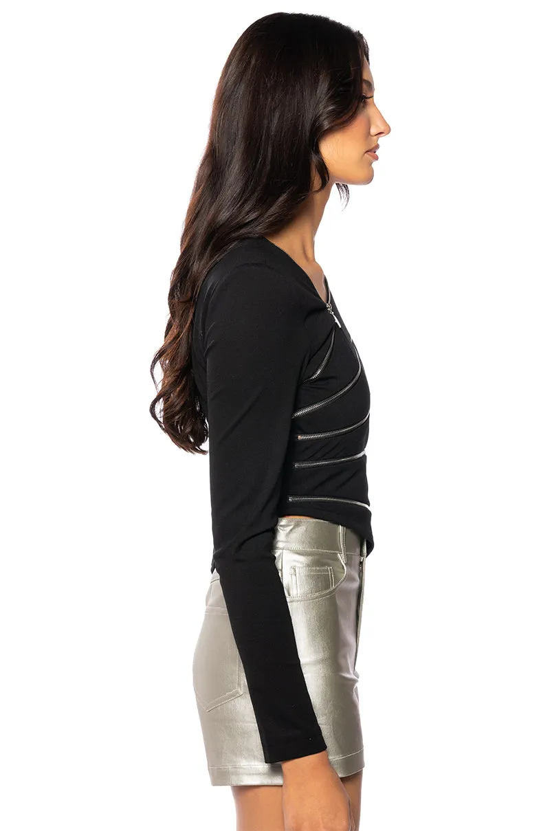 CLEO ONE SHOULDER ZIPPER DETAIL TOP sold by AKIRA product image thumbnail 4