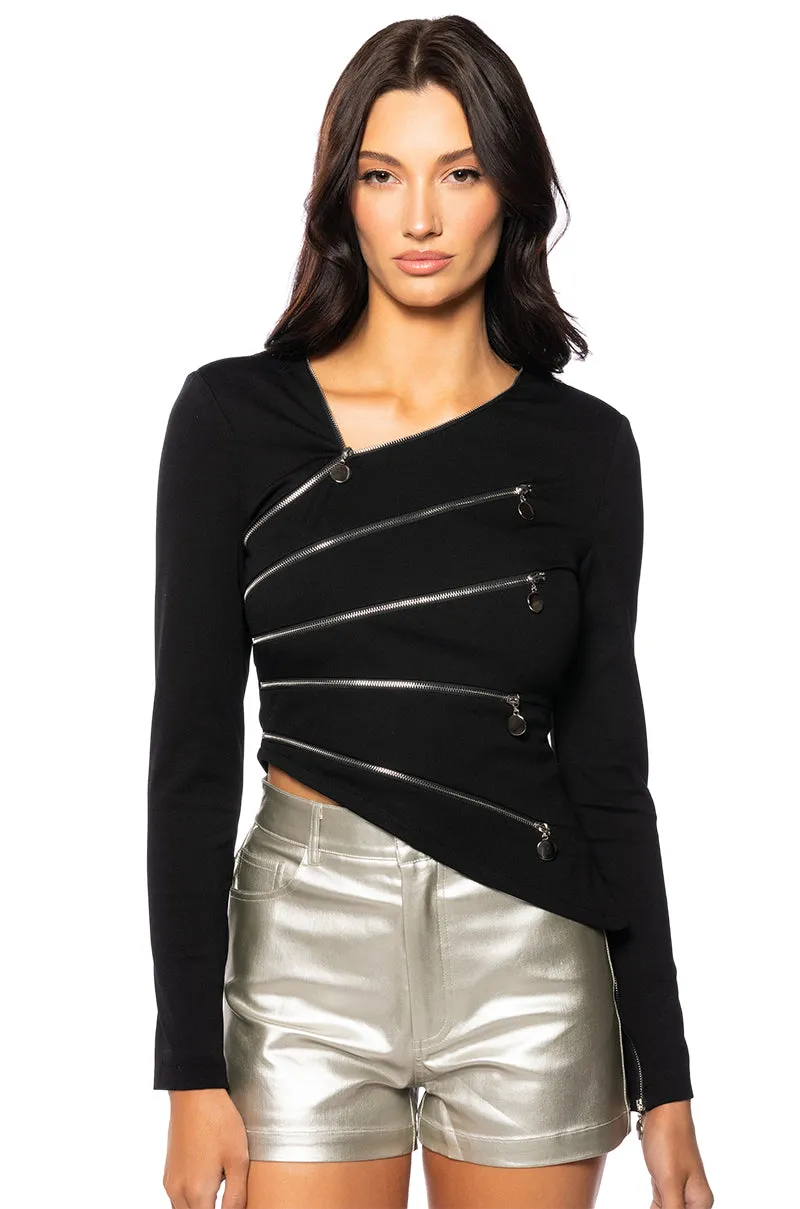 CLEO ONE SHOULDER ZIPPER DETAIL TOP sold by AKIRA