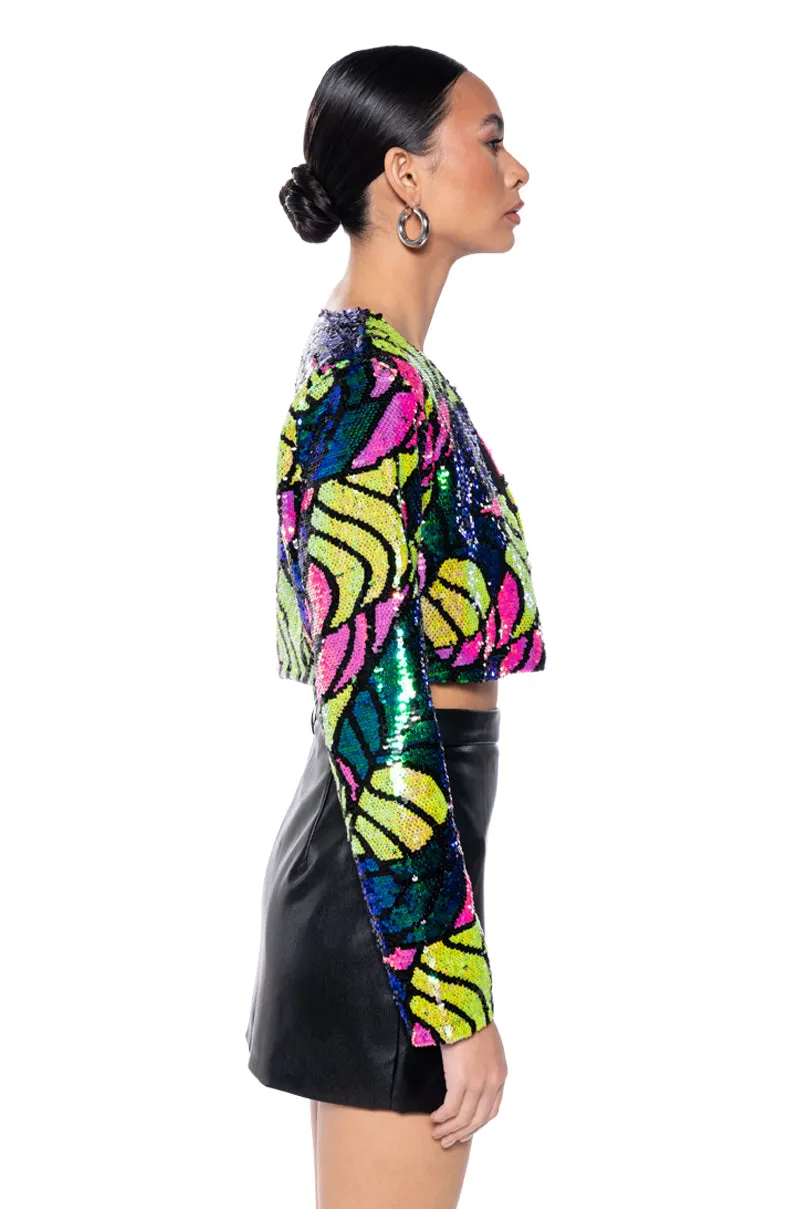 BETTER TO LOVE AT MIDNIGHT CROP SEQUIN BLAZER sold by AKIRA product image thumbnail 3