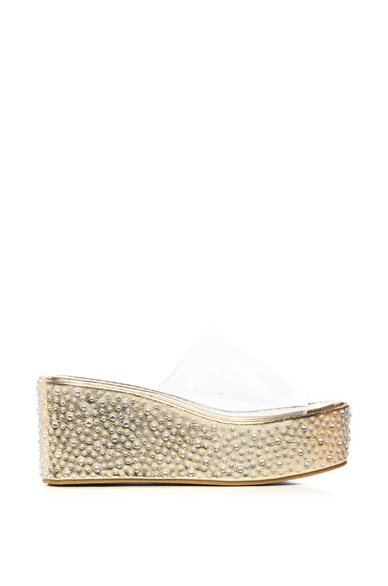 DOLL GOLD FLATFORM EMBELLISHED SANDAL sold by AKIRA product image thumbnail 2