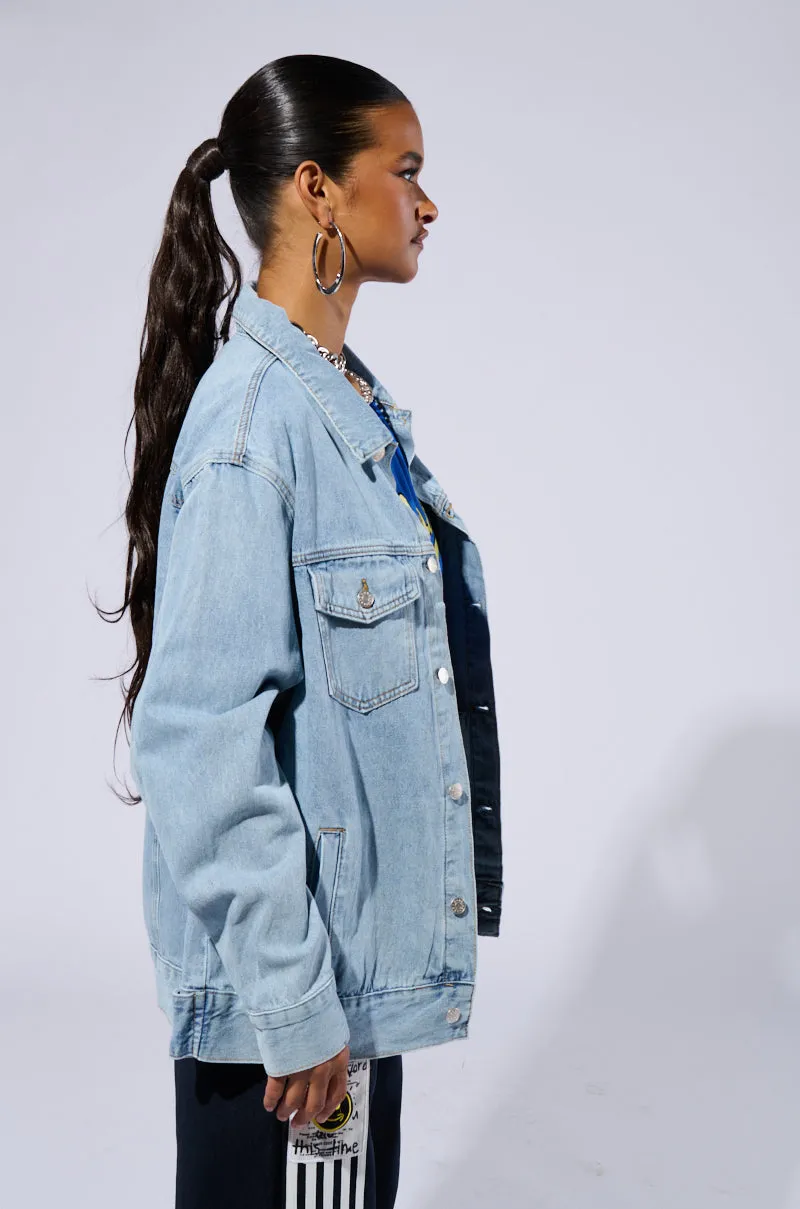 BE RIGHT BACK OVERSIZED DENIM JACKET sold by AKIRA product image thumbnail 4